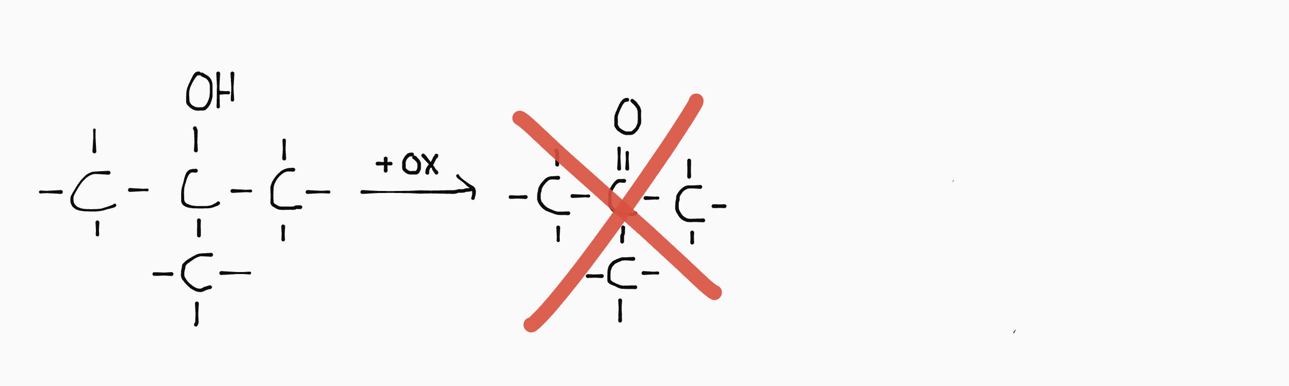 Het gebrek aan oxidatie van een tertiair alcohol